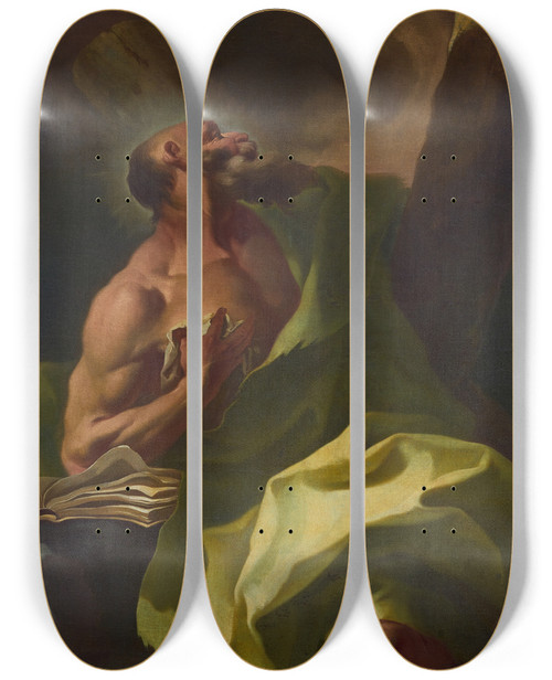 Triptych art skateboard deck of Johann Lucas Kracker Der Apostel Andreas by Johann Lucas Kracker (1717-1779)