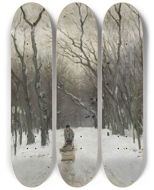 Triptych art skateboard deck of Anton Mauve Winter In The Scheveningen Woods by Anton Mauve (1838-1888)