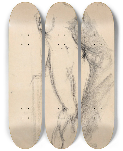 Triptych art skateboard deck of Ludvig Karsten Stende Kvinneakt_3 by Ludvig Karsten (1876-1926)