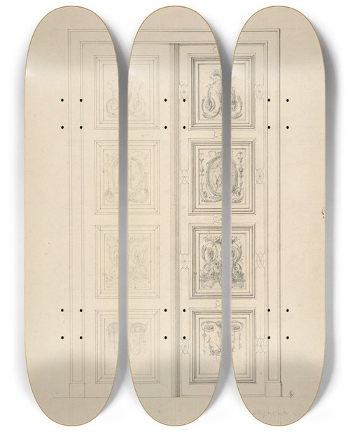 Triptych art skateboard deck of Julesedmondcharles Lachaise Design For Double Doors In A House At 18 Rue Matignon by Jules-Edmond-Charles Lachaise (1897)