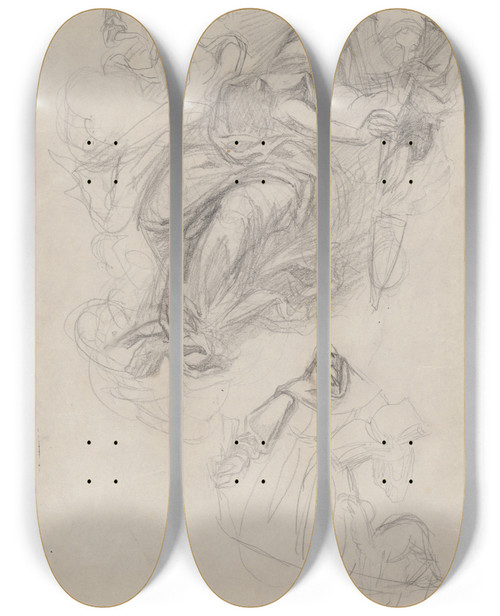 Triptych art skateboard deck of Jn Novk Figurlna Kompozcia Figra Frantikna by Jan Novak (1921-1944)