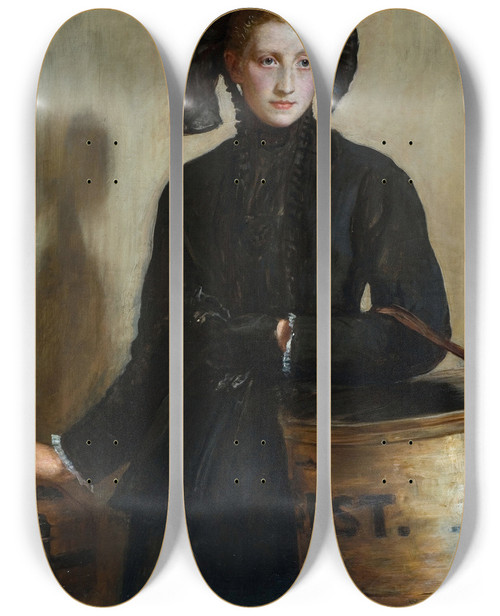 Triptych art skateboard deck of Sir John Everett Millais A Widows Mite by Sir John Everett Millais (1829-1896)