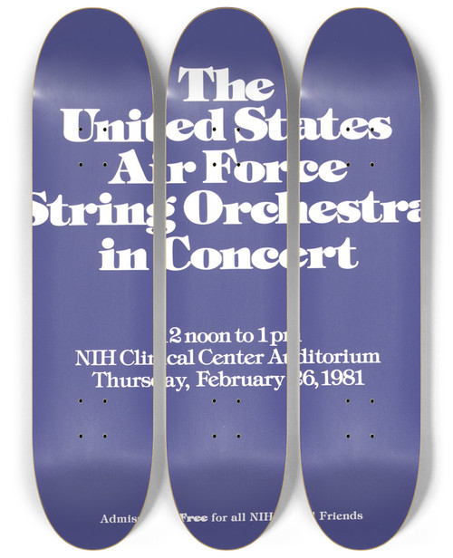 Triptych art skateboard deck of National Institutes Of Health The United States Air Force String Orchestra In Concert by National Institutes Of Health (1887)