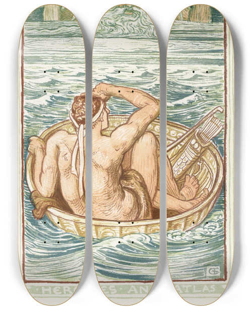 Triptych art skateboard deck of Walter Crane Hercules And Atlas by Walter Crane (1845-1915)