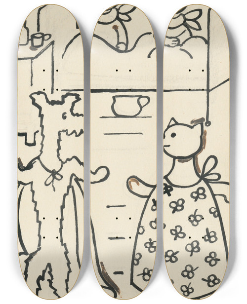 Triptych art skateboard deck of Josef Apek I Had A Dog And A Cat Pl 30 by Josef apek (1887-1945)