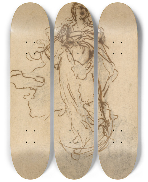 Triptych art skateboard deck of Bartolom Estebn Murillo The Immaculate Conception_2 by Bartolome Esteban Murillo (1617-1682)