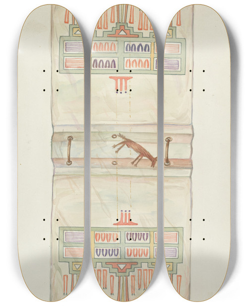 Triptych art skateboard deck of Edith Towner Parchment Book Cover by Edith Towner (20-)