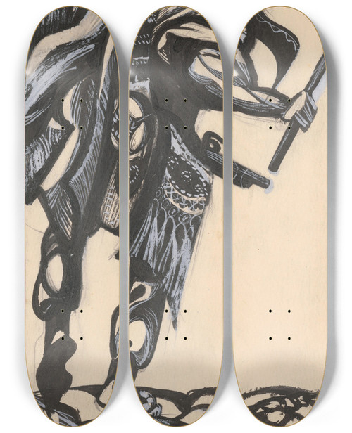 Triptych art skateboard deck of Jn Novk Tdia K Nvrhu Na Oblku Ku Knihe Tefana Grfa Juro Jnoiak by Jan Novak (1921-1944)