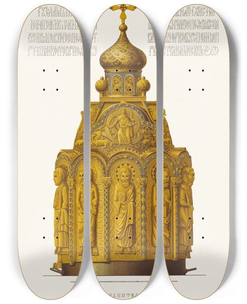 Triptych art skateboard deck of Fedor Grigoryevich Solntsev Darokhranitelnitsa Nazyvaemaia Ierusalim Sdelannaia Pri Vk Ioanne Vasileviche V 1466 Godu by Fedor Grigoryevich Solntsev (1801-1892)
