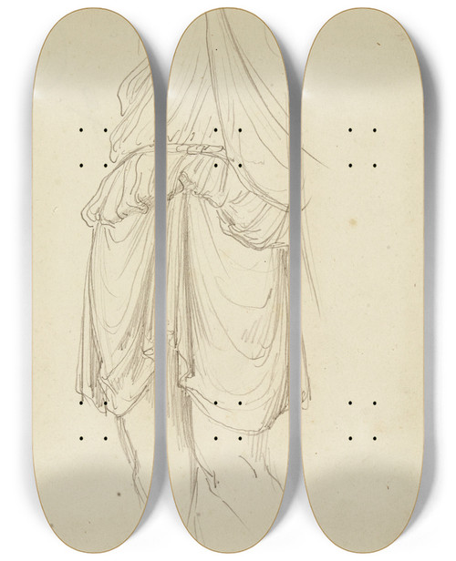 Triptych art skateboard deck of Jeanachille Benouville Draperie_1 by Jean-Achille Benouville (1815-1891)