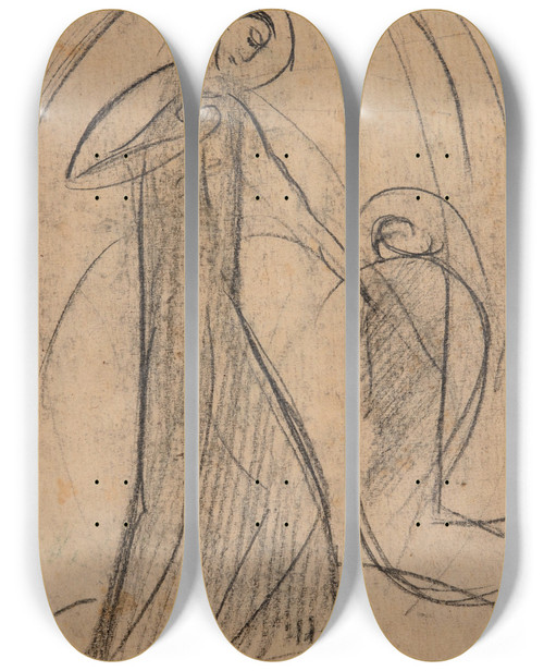 Triptych art skateboard deck of Hermann Stenner Figurale Szene Taufe Christi by Hermann Stenner (1891-1914)