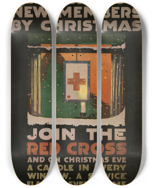 Triptych art skateboard deck of Ln Britton Ten Million New Members By Christmas Join The Red Cross by L N Britton (19-20-)