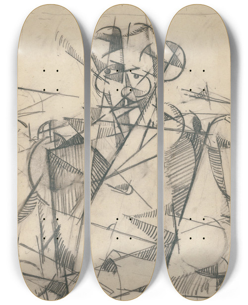 Triptych art skateboard deck of Albert Gleizes Untitled Cubist Portrait Of A Seatedman by Albert Gleizes (1881-1953)