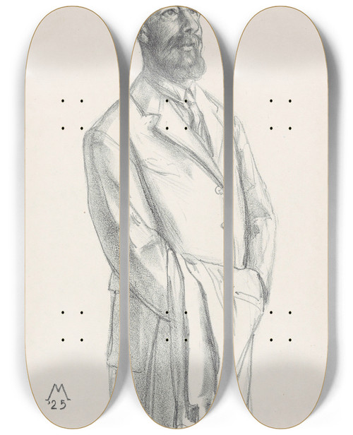 Triptych art skateboard deck of Simon Moulijn Portret Van Dirk Hidde Nijland Met Jas Over De Arm by Simon Moulijn (1866-1948)