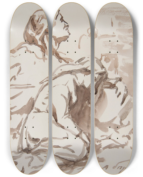Triptych art skateboard deck of Ferdynand Bryll Scena Symboliczna by Ferdynand Bryll (1863-1922)