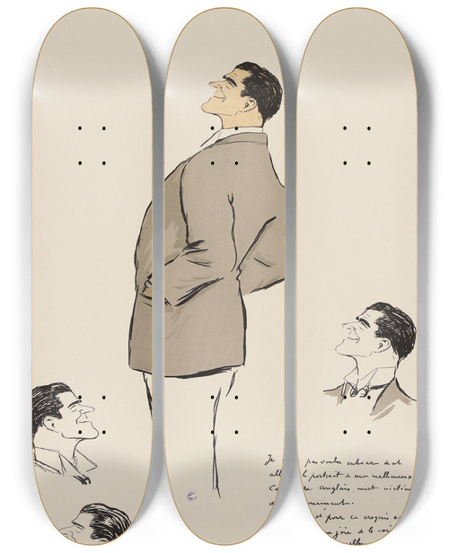 Triptych art skateboard deck of Georges Goursat Sem Quatre Tudes Dun Personnage Masculin Anglais by Georges Goursat (Sem) (1863-1934)