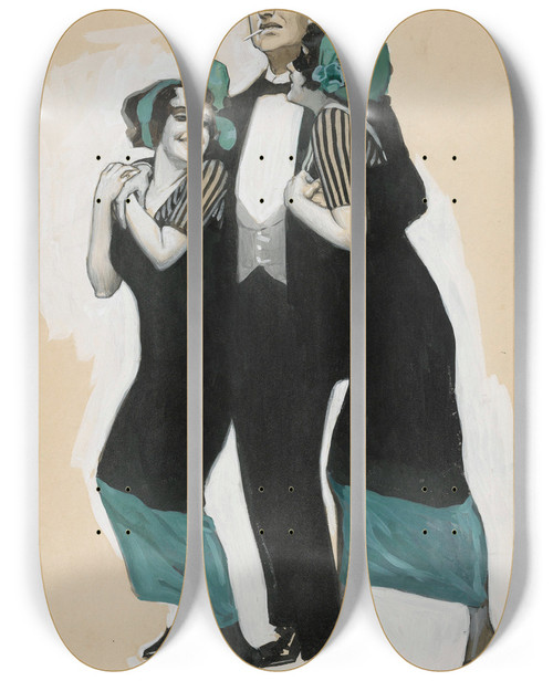 Triptych art skateboard deck of Brynolf Wennerberg Mnchner Fasching by Brynolf Wennerberg (1866-1950)