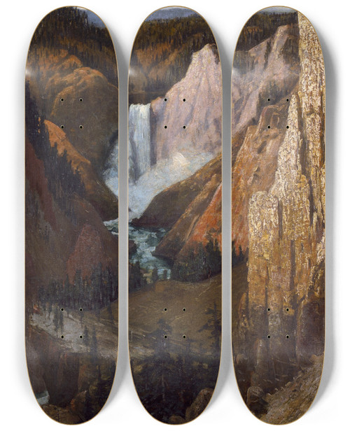 Triptych art skateboard deck of Grafton Tyler Brown View Of The Lower Falls Grand Canyon Of The Yellowstone_2 by Grafton Tyler Brown (1841-1918)
