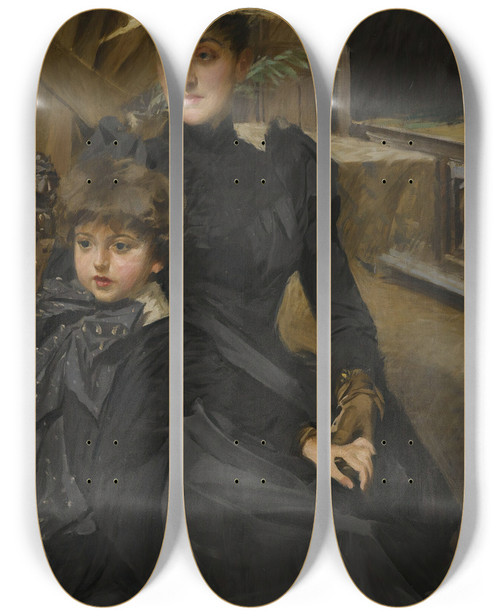Triptych art skateboard deck of Anders Zorn Fru Weguelin Med Son Mrs Weguelin And Her Son by Anders Zorn (1860-1920)