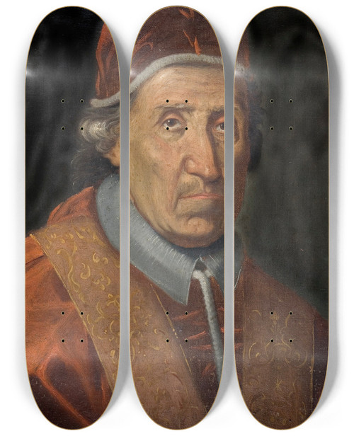 Triptych art skateboard deck of Jan Van Helmont Portret Van Paus Clemens Xi by Jan Van Helmont (1650-1714)