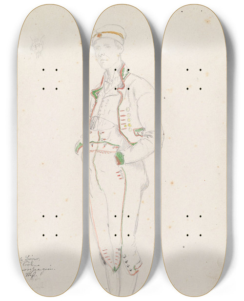 Triptych art skateboard deck of Adolph Tidemand Johannes Evenson Brubakken Sauland by Adolph Tidemand (1814-1876)