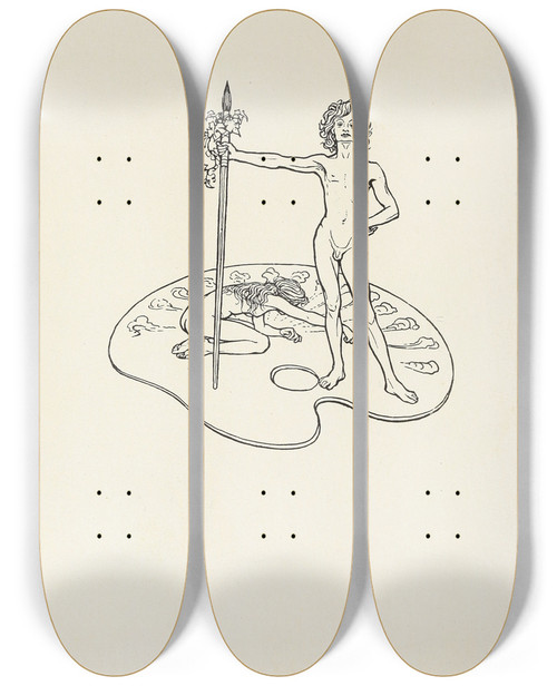 Triptych art skateboard deck of Fidus Fidusserie Zwolf Illustrationen Pl12 by Fidus (1868-1948)