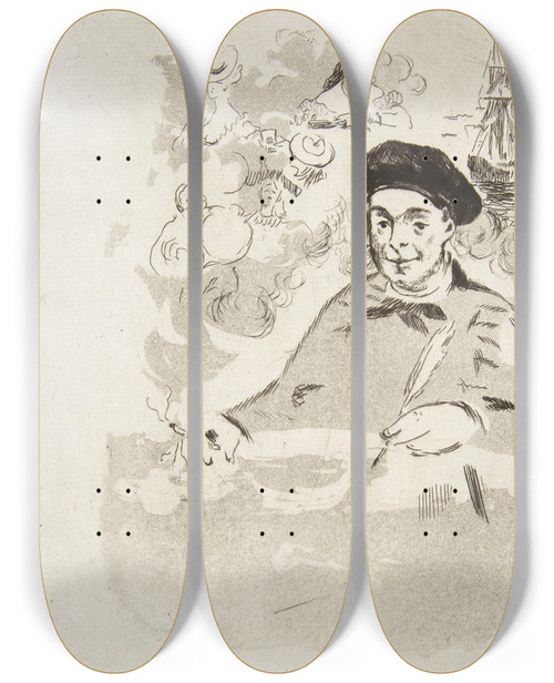 Triptych art skateboard deck of Douard Manet Frontispiece For An Edition Of Les Ballades By Thodore De Banville by douard Manet (1832-1883)