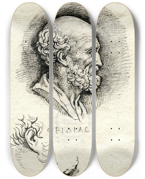 Triptych art skateboard deck of David Humbert De Superville Head Of Phidias In Profile To The Right by David Humbert De Superville (1770-1849)