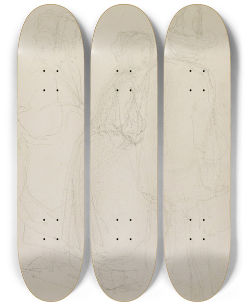 Triptych art skateboard deck of James Abbott Mcneill Whistler Group Of Three Standing Figures by James Abbott Mcneill Whistler (1834-1903)