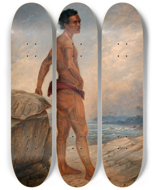 Triptych art skateboard deck of Antonio Zeno Shindler Melanesian Man by Antonio Zeno Shindler (1823-1899)