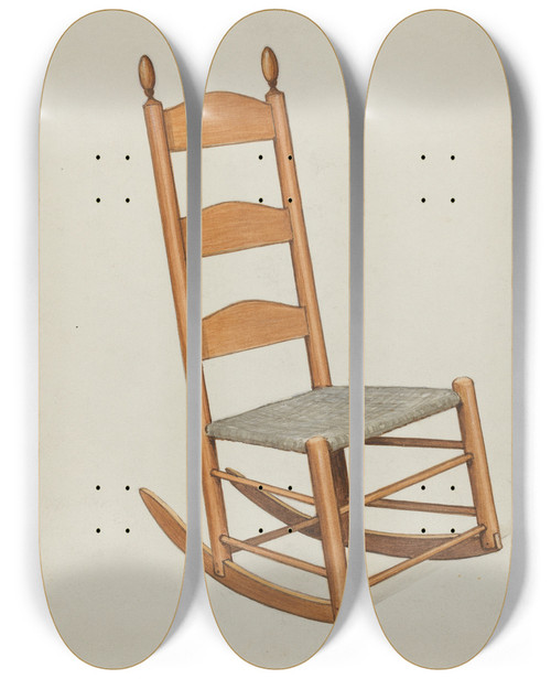 Triptych art skateboard deck of Ray Holden Shaker Childs Rocker by Ray Holden