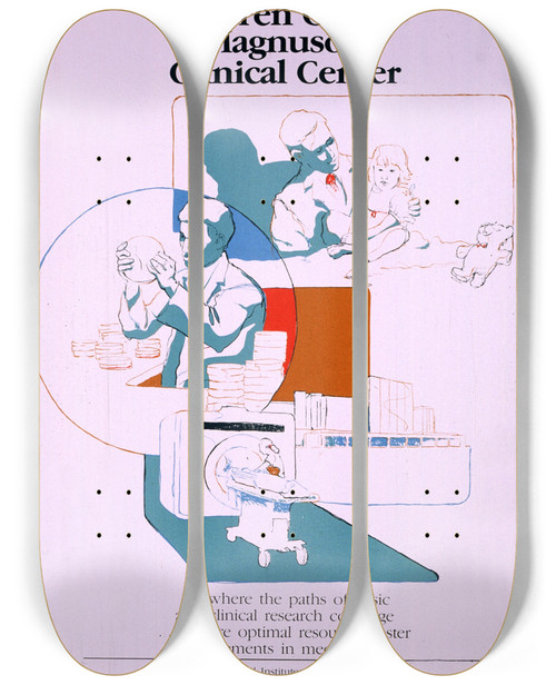 Triptych art skateboard deck of National Institutes Of Health Warren Grant Magnuson Clinical Center by National Institutes Of Health (1887)