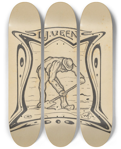 Triptych art skateboard deck of Willem Pothast Vignet Van Uitgeversmaatschappij Lj Veen by Willem Pothast (1877-1916)