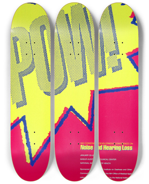 Triptych art skateboard deck of National Institutes Of Health Noise And Hearing Loss by National Institutes Of Health (1887)