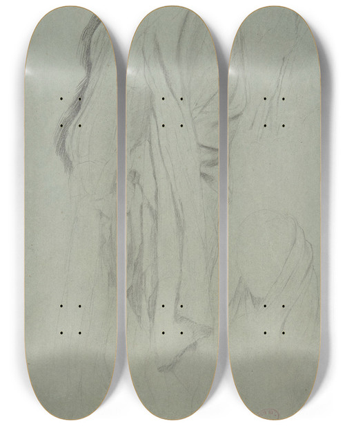 Triptych art skateboard deck of Edgar Degas Drapery Study by Edgar Degas (1834-1917)