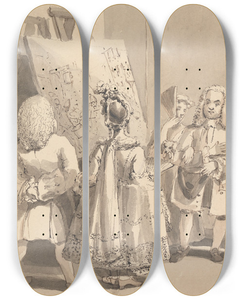 Triptych art skateboard deck of John Thomas Smith The Reconcilation by John Thomas Smith (1766-1833)