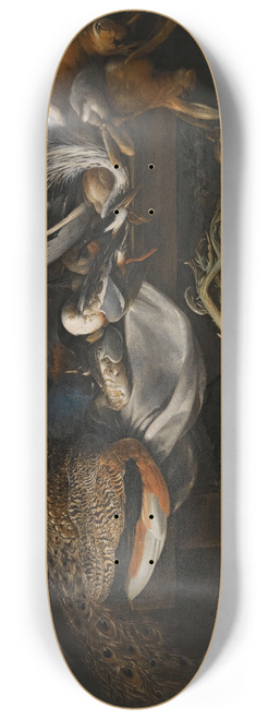 Flemish School - A Still LifeOf Song Birds, A PeacockAnd Rabbits On A Ledge With A Pumpkin, A Cabbage, A Cauliflower, Celery, Mushrooms And Grapes 8.25 inch art skate deck