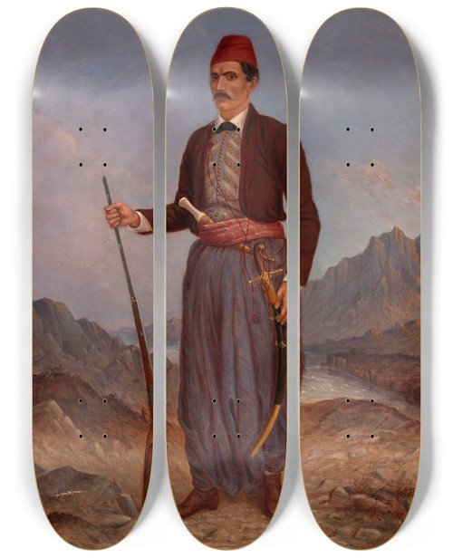 Triptych art skateboard deck of Antonio Zeno Shindler Albanian Man by Antonio Zeno Shindler (1823-1899)