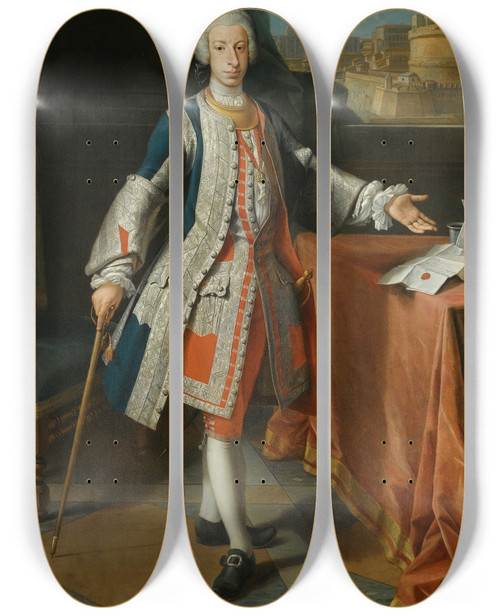 Triptych art skateboard deck of Agostino Masucci Portrait Of Francisco Pescatori Baroni Mastigoli Y Pasqual 17211791 Third Marquis Of San Andrs De Parma by Agostino Masucci (1692-1768)