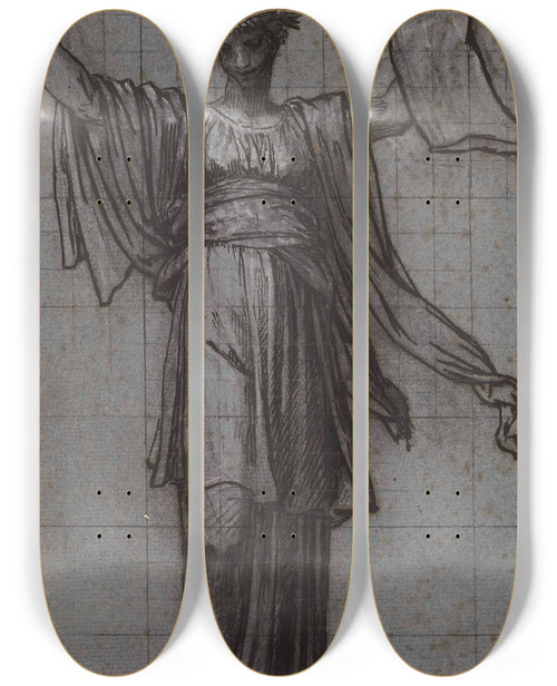 Triptych art skateboard deck of Pierrepaul Prudhon Figure Allgorique by Pierre-Paul Prud'hon (1758-1823)