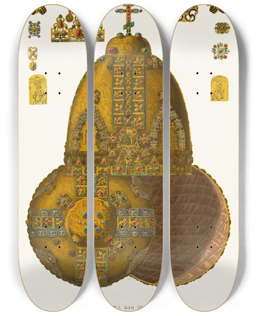 Triptych art skateboard deck of Fedor Grigoryevich Solntsev Mitra Ili Shapka Nazyvaemaia Grecheskoiu by Fedor Grigoryevich Solntsev (1801-1892)