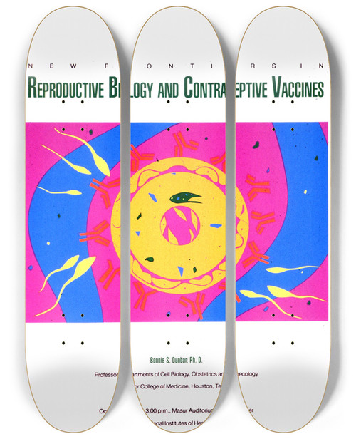 Triptych art skateboard deck of National Institutes Of Health New Frontiers In Reproductive Biology And Contraceptive Vaccines by National Institutes Of Health (1887)