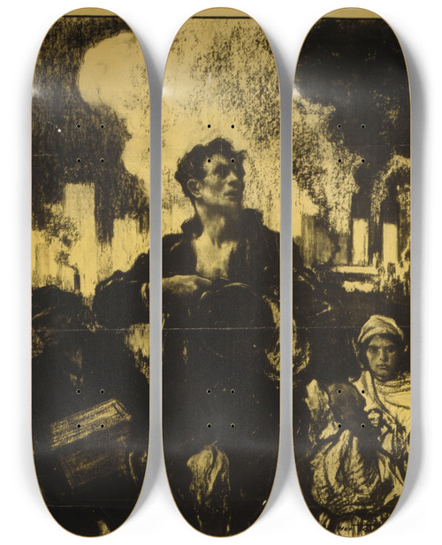 Triptych art skateboard deck of Frank Walter Taylor America Gave You All You Have To Give Give It She Needs It Now by Frank Walter Taylor (1874-1921)