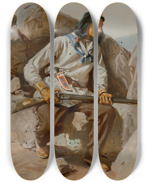Triptych art skateboard deck of William Gilbert Gaul Indian Scout by William Gilbert Gaul (1855-1919)