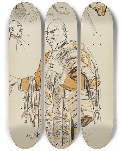 Triptych art skateboard deck of Georges Goursat Sem Bon Ptrole by Georges Goursat (Sem) (1863-1934)