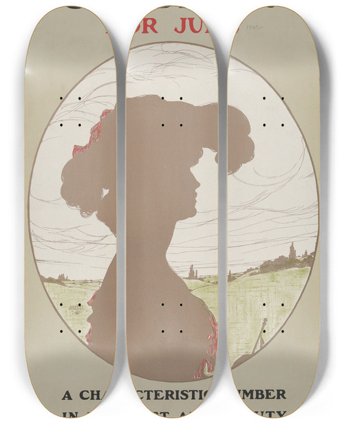 Triptych art skateboard deck of Ernest Haskell Scribners For June by Ernest Haskell (1876-1925)