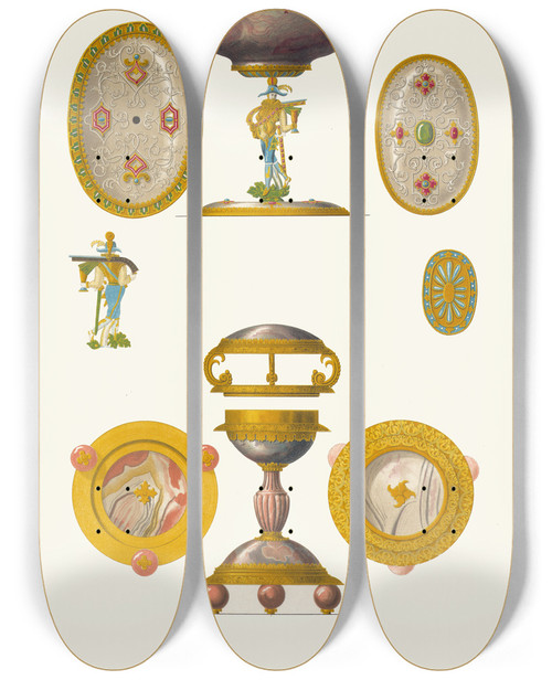 Triptych art skateboard deck of Fedor Grigoryevich Solntsev Iashmovye Solonki by Fedor Grigoryevich Solntsev (1801-1892)