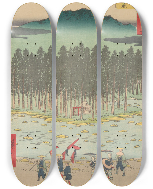 Triptych art skateboard deck of And Hiroshige Tsuchiyama_1 by Ando Hiroshige (1797-1858)