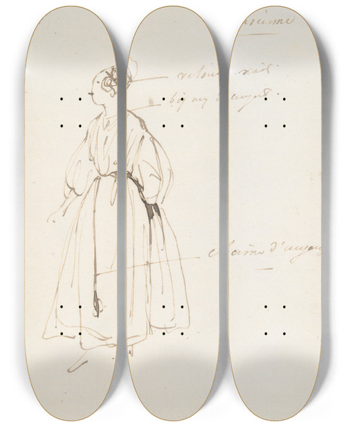 Triptych art skateboard deck of Paul Gavarni Arlesienne by Paul Gavarni (1804-1866)