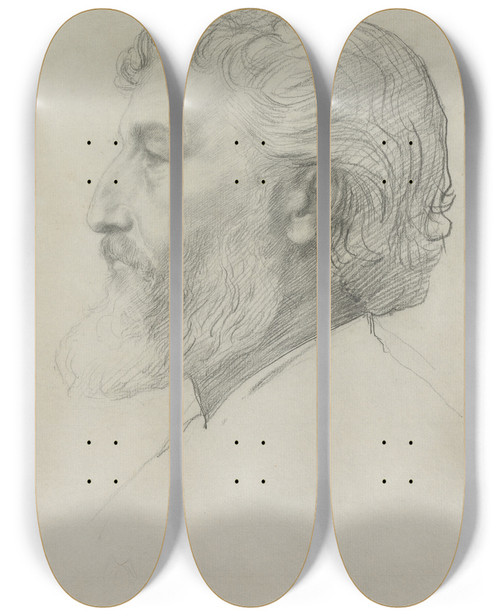 Triptych art skateboard deck of Alphonse Legros Sir Frederick Leighton by Alphonse Legros (1837-1911)
